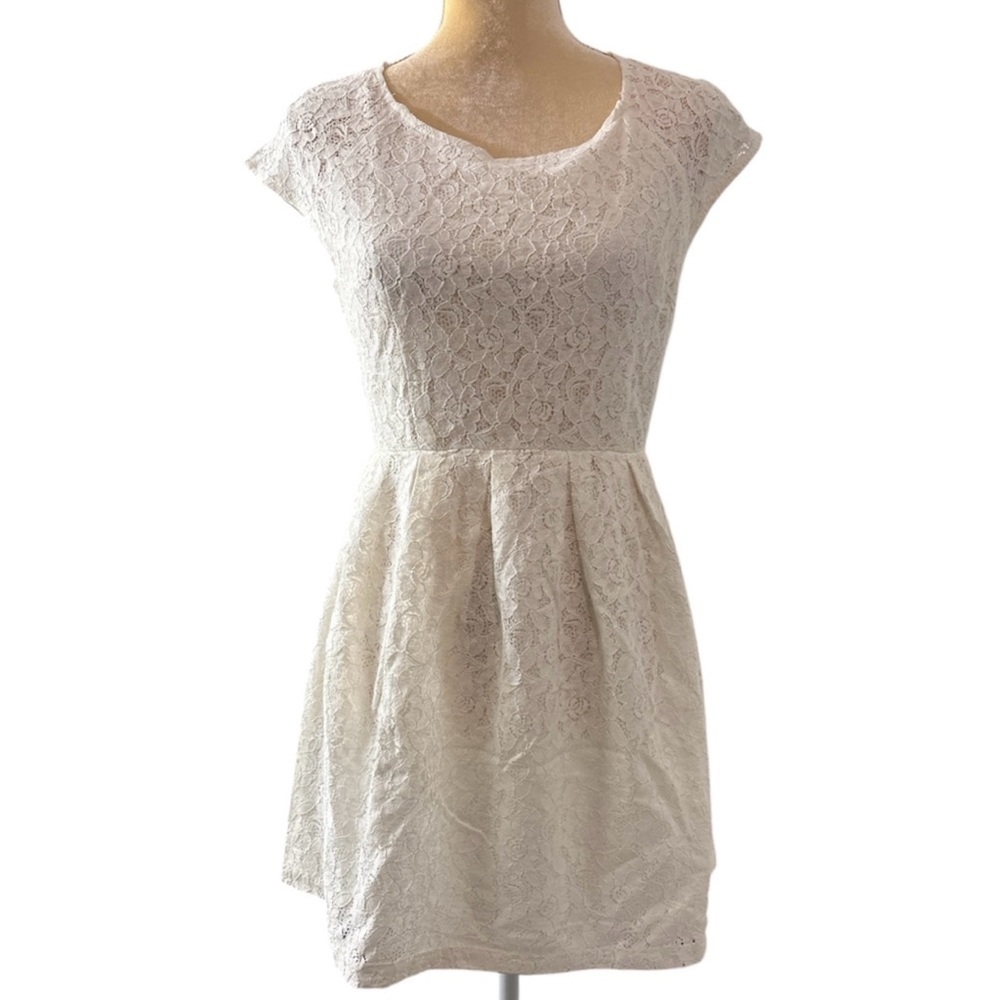 NWT Womens Forever 21 Ivory Lace Short Sleeve Wedding Cocktail Party Dress M